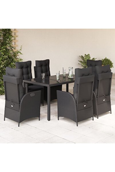 vidaxl Set mobilier de gradina cu perne, 7 piese, negru, poliratan