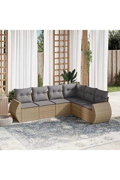 vidaxl Set canapele de gradina cu perne, 6 piese, bej, poliratan