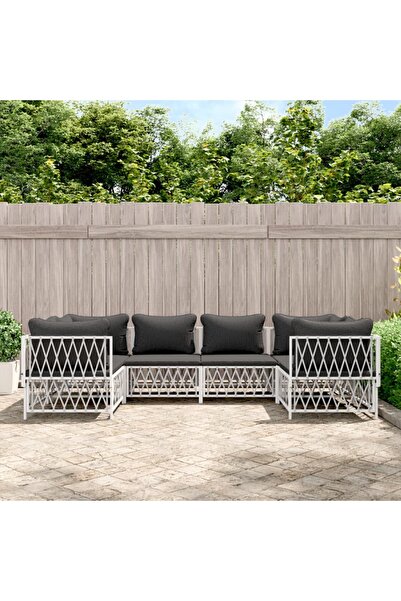 vidaxl Set mobilier de gradina, 6 piese, cu perne, alb, otel