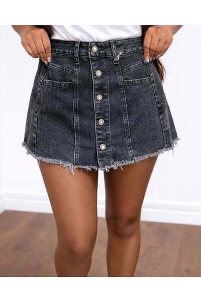 ADAMODA.RO Elastic denim culottes skirt with buttons