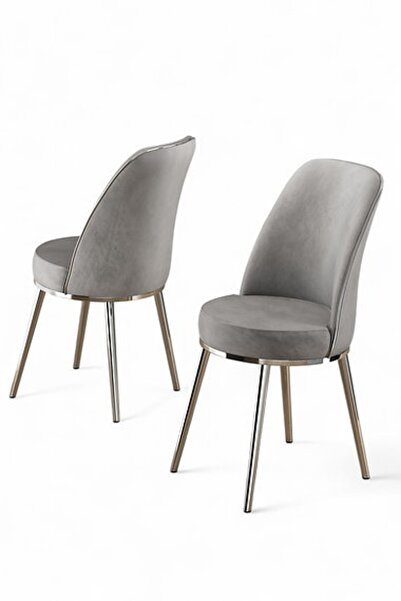 OEM Set of 6 Dining Chairs 45x42x91 cm – 100% Metal, Chrome Legs, Velvet Upho...