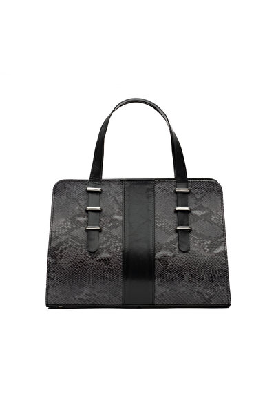 UrbanShoes Geantă damă din piele naturală, Leofex - 4012 Negru+gri box