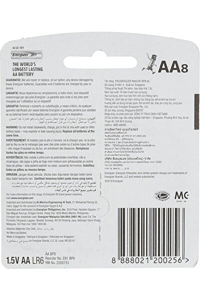 Energizer E91 Bp8 Max 1.5V Alkaline Battery - Aa, Pack of 8