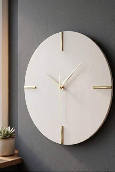 Bâb Sanat Yeni Ürün - El Yapımı Minimal Açık Krem Dekoratif Duvar Saati Gold ...