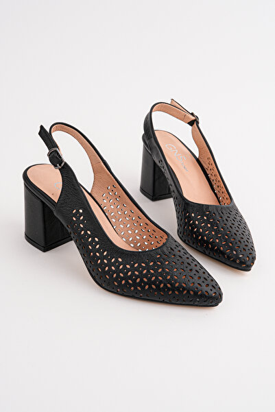 GNS Shoes VERANO Sandale de damă din piele naturală neagră cu toc gros