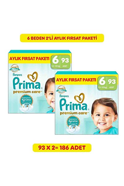 Prima Bebek Bezi Premium Care 6 Numara 93 Adet Aylık Fırsat Paketi x2
