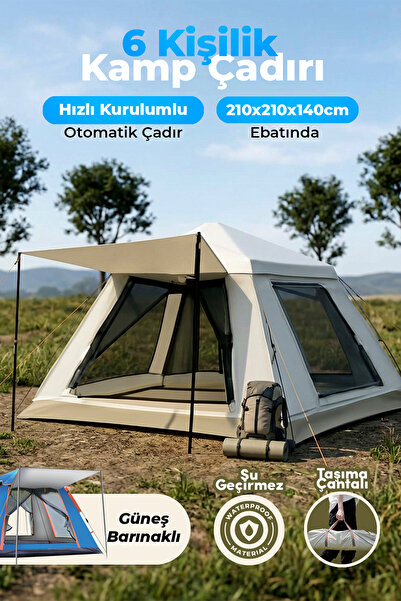 auhma Outdoor AC6636 6 Kişilik Otomatik Kamp Çadırı Krem 210x210x140 cm | Su ...