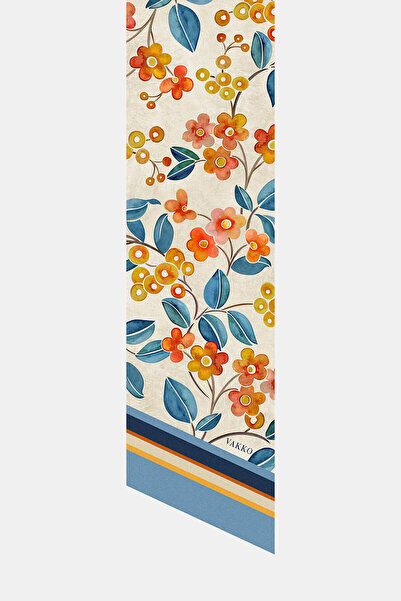 Vakko ÇİÇEK DESENLİ TWILL İPEK FULAR