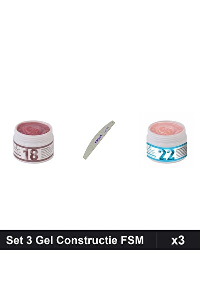 Makeup Set 3 Gel Constructie UV LED FSM 15g, Nuante 18 și 22, Pila Unghii EMM...