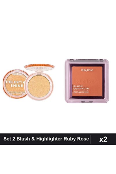 Makeup Set 2 Produse Ruby Rose - Fard de obraz compact BL 10 + Iluminator Cel...