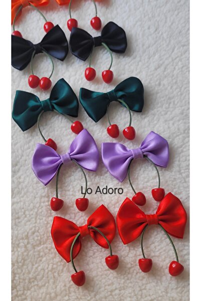 LO ADORO 10 Pieces Cherry Bow Ribbon Barrettes 10 Colors Available Hair Acces...