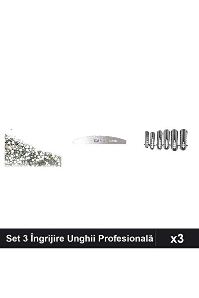 Makeup Set 3 Îngrijire Unghii - Cristale Swarovski Argintiu 100buc, Pilă Emma...