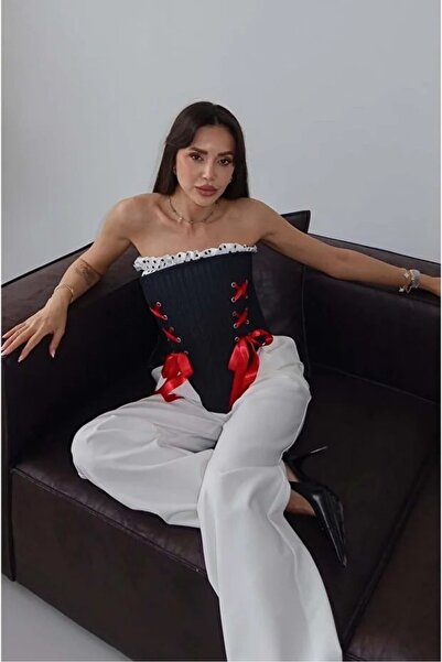 Bonne Maison Women's Viral Ribbon Detailed Corset Blouse