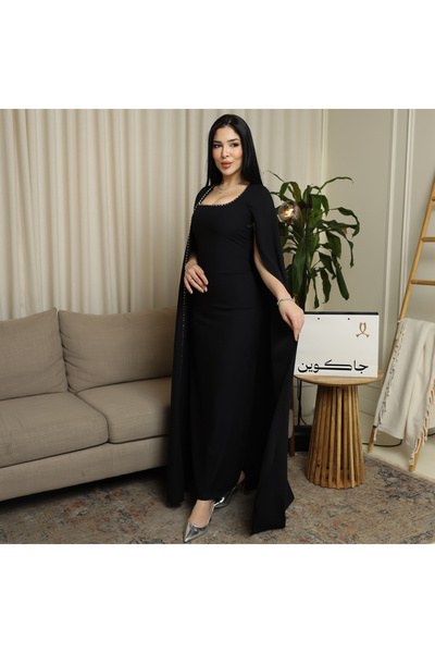 JAQUEEN جلابية فاخر بالون الأسود بتصميم عصري
