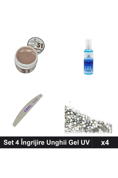 Makeup Set 4 Îngrijire Unghii Gel UV LED FSM 15g, Pila EMMA, Cristale Stras S...