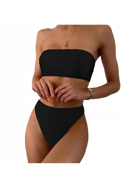 SNM Swimsuit Set, M, Bandeau Bra, Strapless, Non-Padded Cups, Slightly High W...