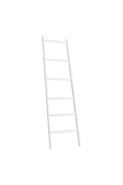 Navaris Suport de prosoape din bambus, tip scară, cu 6 trepte, 170 x 56 cm, alb