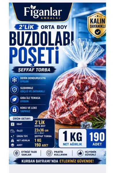 figanlar ambalaj 2’lik Kalın Buzdolabı Poşeti 23x36 cm Şeffaf Derin Dondurucu...