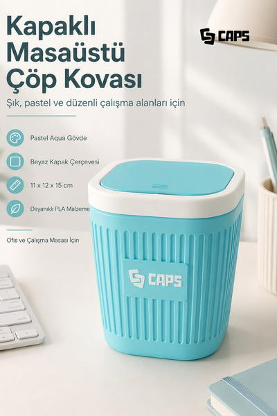 caps office Kanta za smeće sa poklopcem u pastelnoj akva beloj boji – Stilski...