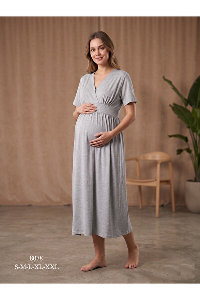 EM&FA TEKSTİL Pregnant Women's Breastfeeding Detailed Cotton Nightgown