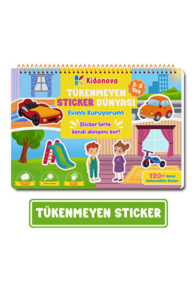 Kidonova Tükenmeyen Sticker Kitabım: Evimi Kuruyorum (120+ Tekrar Kullanılabi...