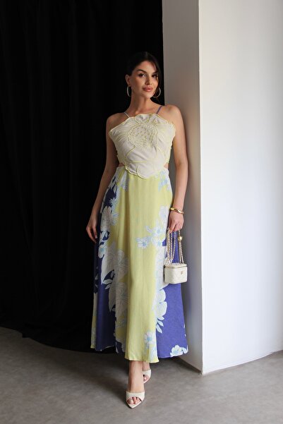 Julidress Rochie lungă maxi din in premium, cu broderie și detalii la spate