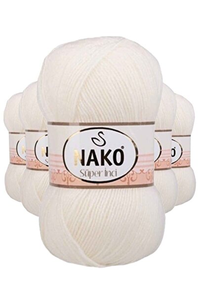 atastore2017 5 Pieces Super Pearl Hand Knitting Thread 100 gr Ecru 300