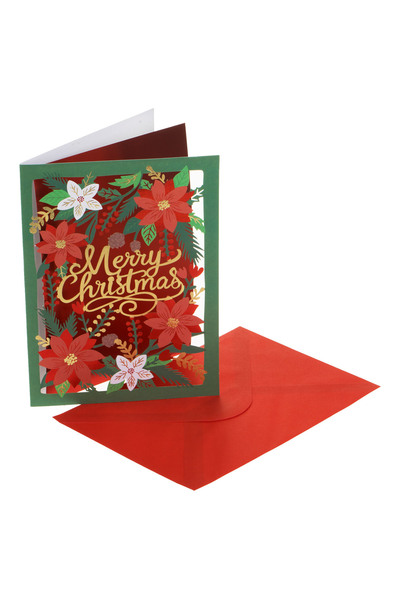 Zumzeria Felicitare de Crăciun verde cu design decupat cu Poinsettia, cu text...