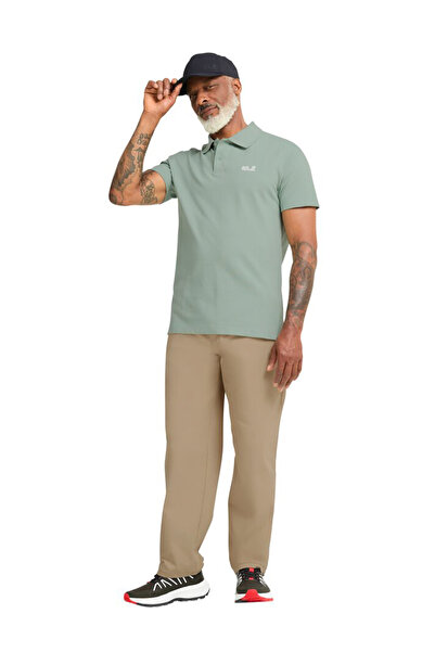 Jack Wolfskin ESSENTIAL POLO M Yeşil Regular Fit Logo Baskılı Erkek Polo T-Shirt
