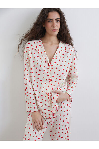 LC Waikiki Ecru Shirt Collar Printed Maternity Pajama Set