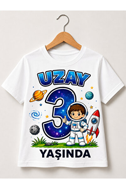 MiniHouse UZAY TEMALI DOĞUM GÜNÜ İSME ÖZEL KİŞİSELLEŞTİRİLMİŞ T-Sshirt %100 P...
