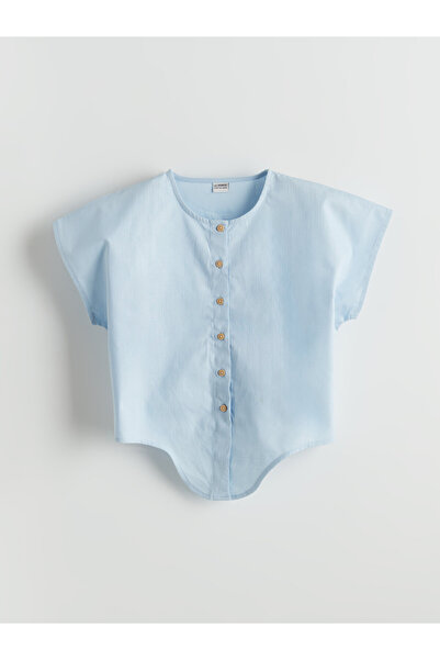 LC Waikiki Crew Neck Plain Tie Poplin Girls' Blouse