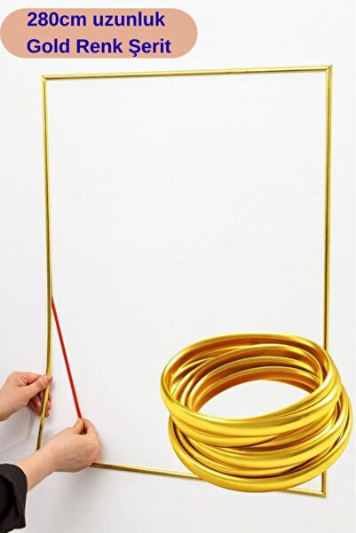 Renkli Duvarlar Kendinden Yapışkanlı 1 Adet 280cm Gold Şerit Duvar, Mobilya K...