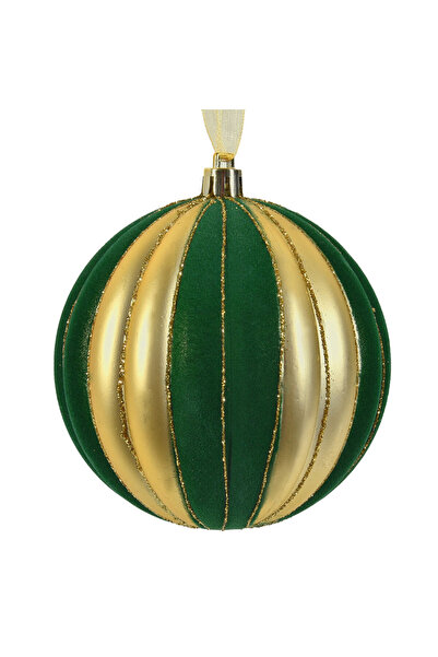 Zumzeria Ornament decorativ de Crăciun, glob de catifea verde cu dungi aurii ...