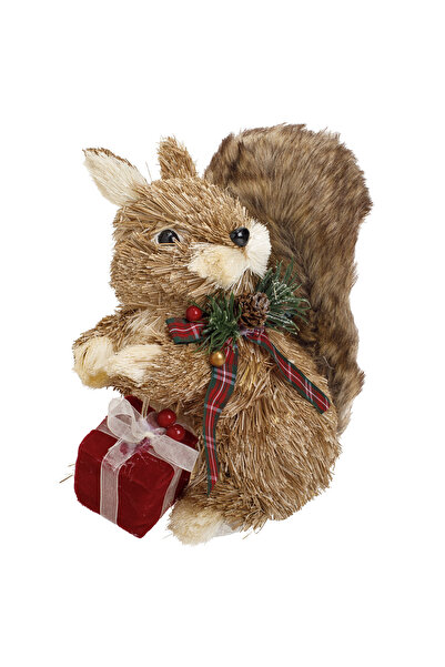 Zumzeria Figurină decorativă de Crăciun Veveriță cu cadou și coadă pufoasă 22cm