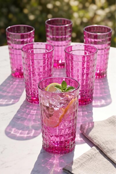 EWs Acrylic Allegra Pink 6-Piece Long Glass & Water Soft Drink Glass 750 ml (...