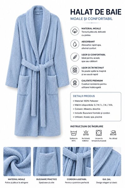 ALAS Soft and Comfortable Light Blue Shawl Collar Bathrobe with Drawstring XL