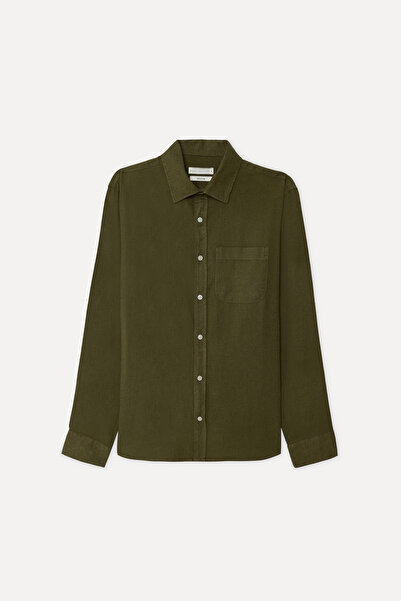 Mudo Men's Khaki Regular Fit Long Sleeve Linen Blend Shirt