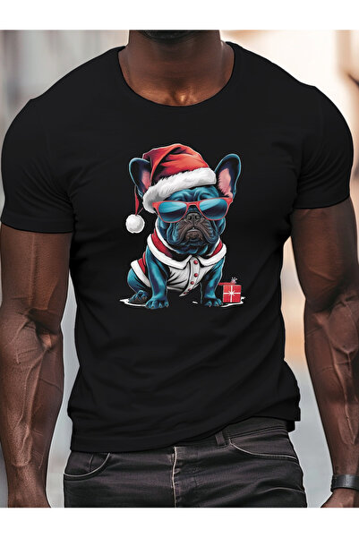 yiou trendy clothing تي شيرت رجالي بتصميم كلب فرنسي بولدوج على شكل بابا نويل