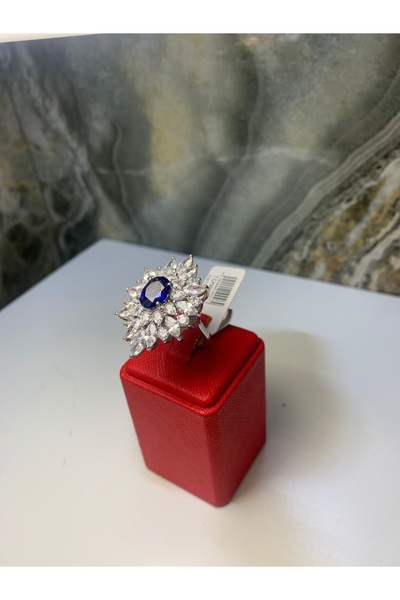 TRİA SİLVER Safir Görünümlü Zirkon Taşlı Markiz Kesim Gümüş Yüzük