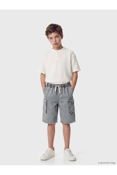 LC Waikiki Pantaloni scurți cargo din denim pentru băieți cu talie elastică