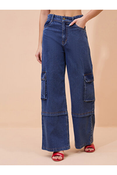 Sassafras By Styli Navy Washed Straight Cargo Jeans