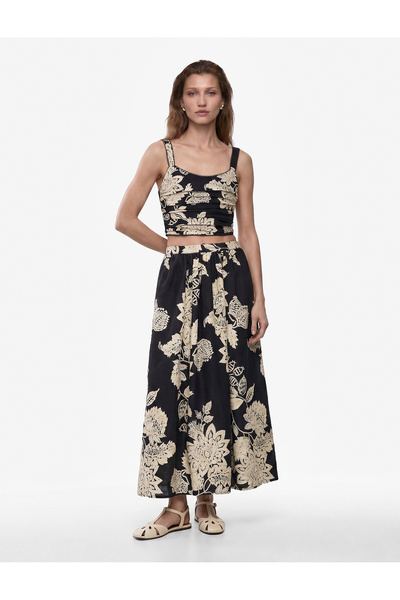 Koton X Melis Ağazat - Linen Blend Lace Detailed Thick Strap Square Neck Flor...