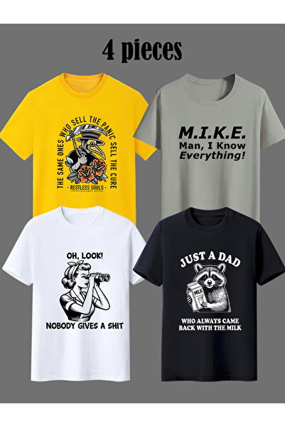 yixing Men's 4-Pack Graphic T-Shirts - Crew Neck Tees with Plague Doctor, Fun...