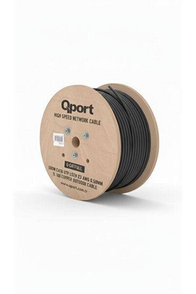 Qport كابل Q-CATFULL 23AWG بطول 500 متر CAT6 للاستخدام الخارجي أسود اللون