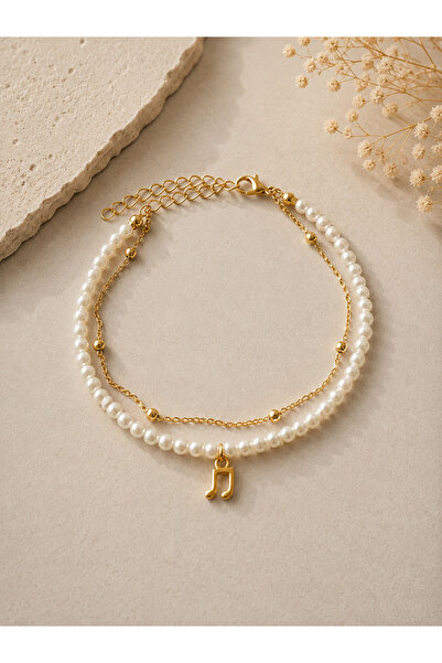 HALHALMILL Note design gold pearl anklet