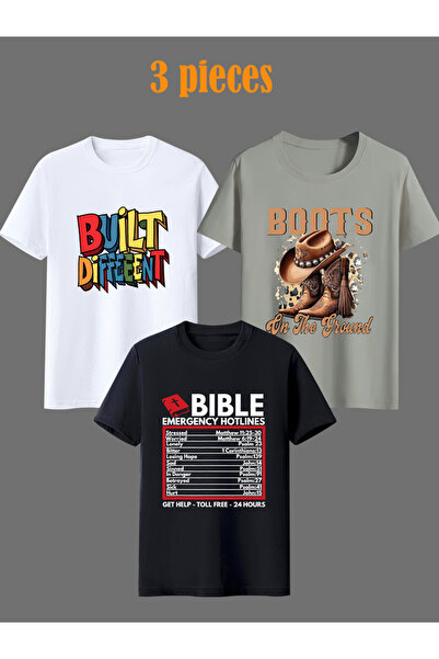 yixing Men's 3-Pack Graphic T-Shirts - Crew Neck Tees with "Built Different",...