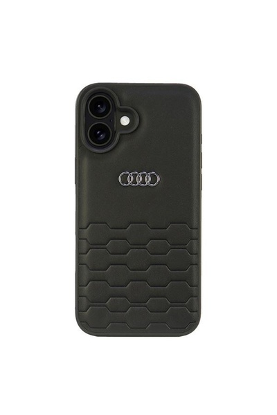 Audi Husă rigidă neagră din piele sintetică pentru iPhone 16 Plus 6.7" AU-TPU...