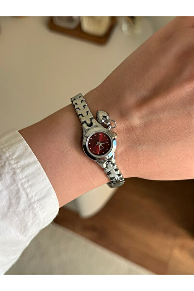 RoseandRoses Tiny Heart Charmlı Puzzle Cord Minimal Women's Wristwatch Silver...