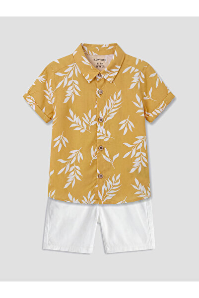 LC Waikiki Set cămașă și pantaloni scurți pentru băieți cu imprimeu cu frunze